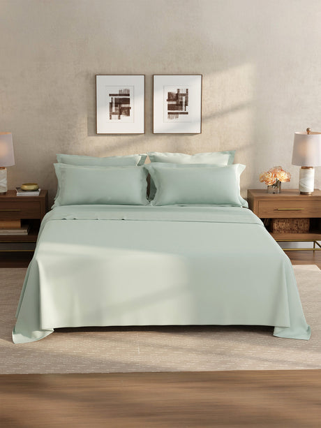 100% Cotton King Bedsheet Set, 400 TC Dyed Solid, Cotton Charm