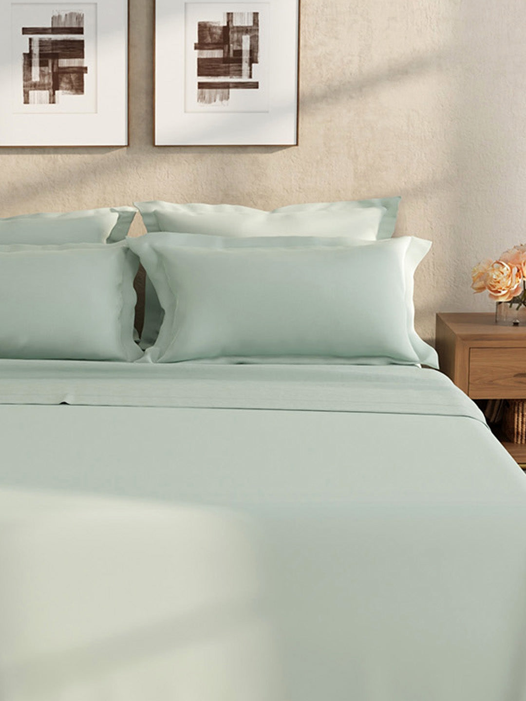 100% Cotton King Bedsheet Set, 400 TC Dyed Solid, Cotton Charm