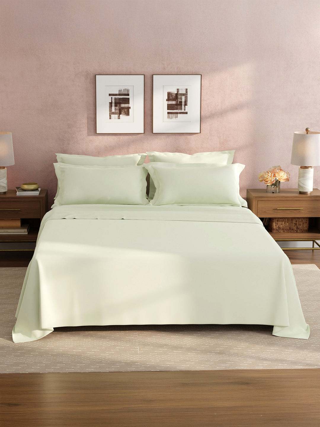 100% Cotton King Bedsheet Set, 400 TC Dyed Solid, Cotton Charm