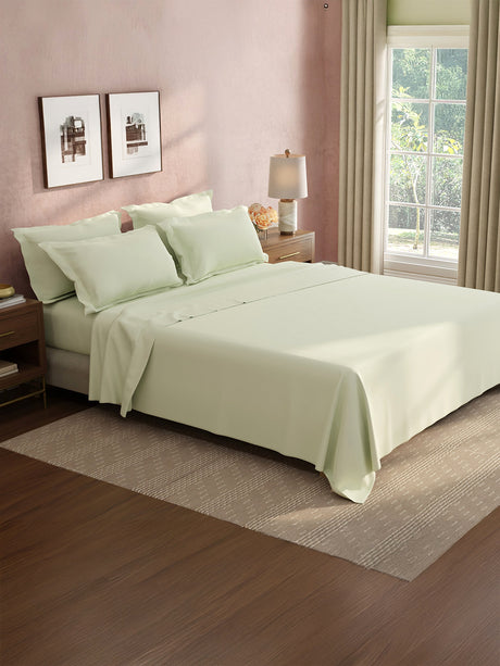 100% Cotton King Bedsheet Set, 400 TC Dyed Solid, Cotton Charm