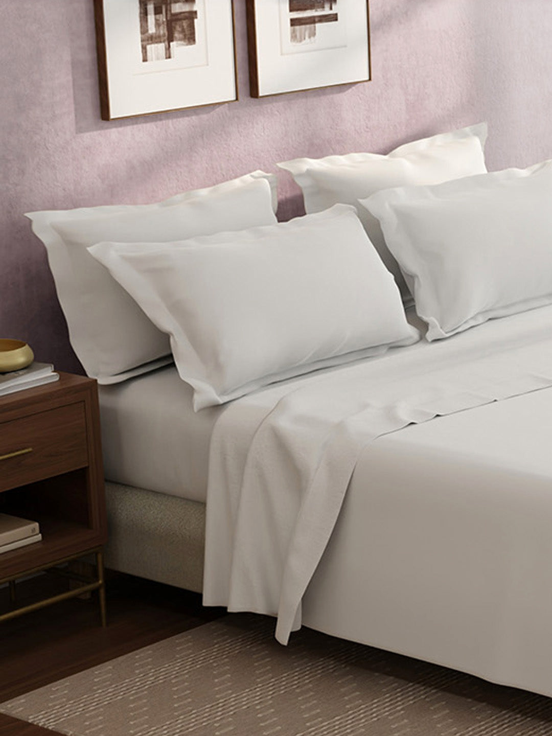100% Cotton King Bedsheet Set, 400 TC Dyed Solid, Cotton Charm