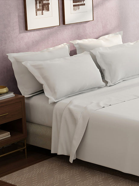 100% Cotton King Bedsheet Set, 400 TC Dyed Solid, Cotton Charm