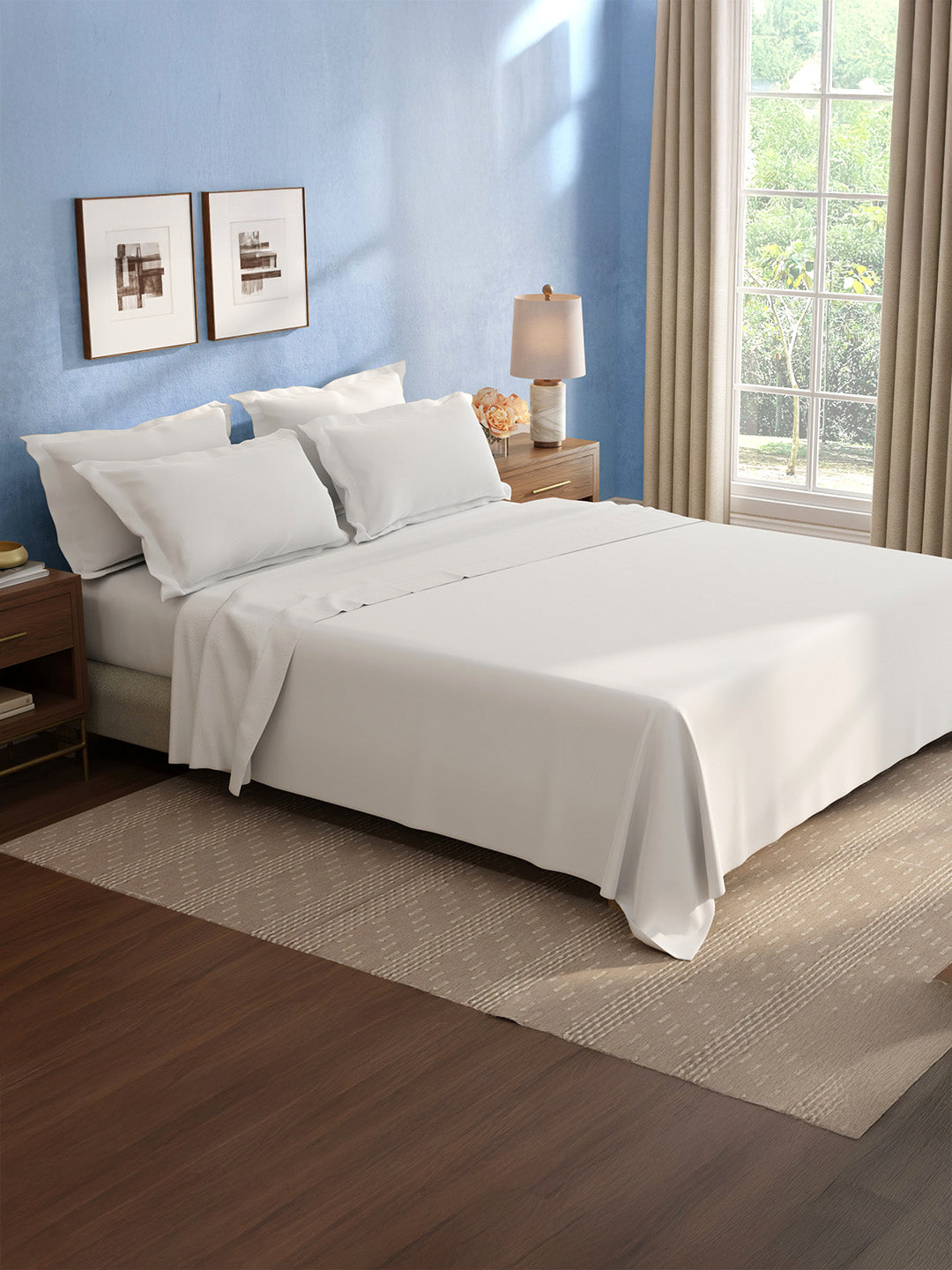 100% Cotton King Bedsheet Set, 400 TC Dyed Solid, Cotton Charm