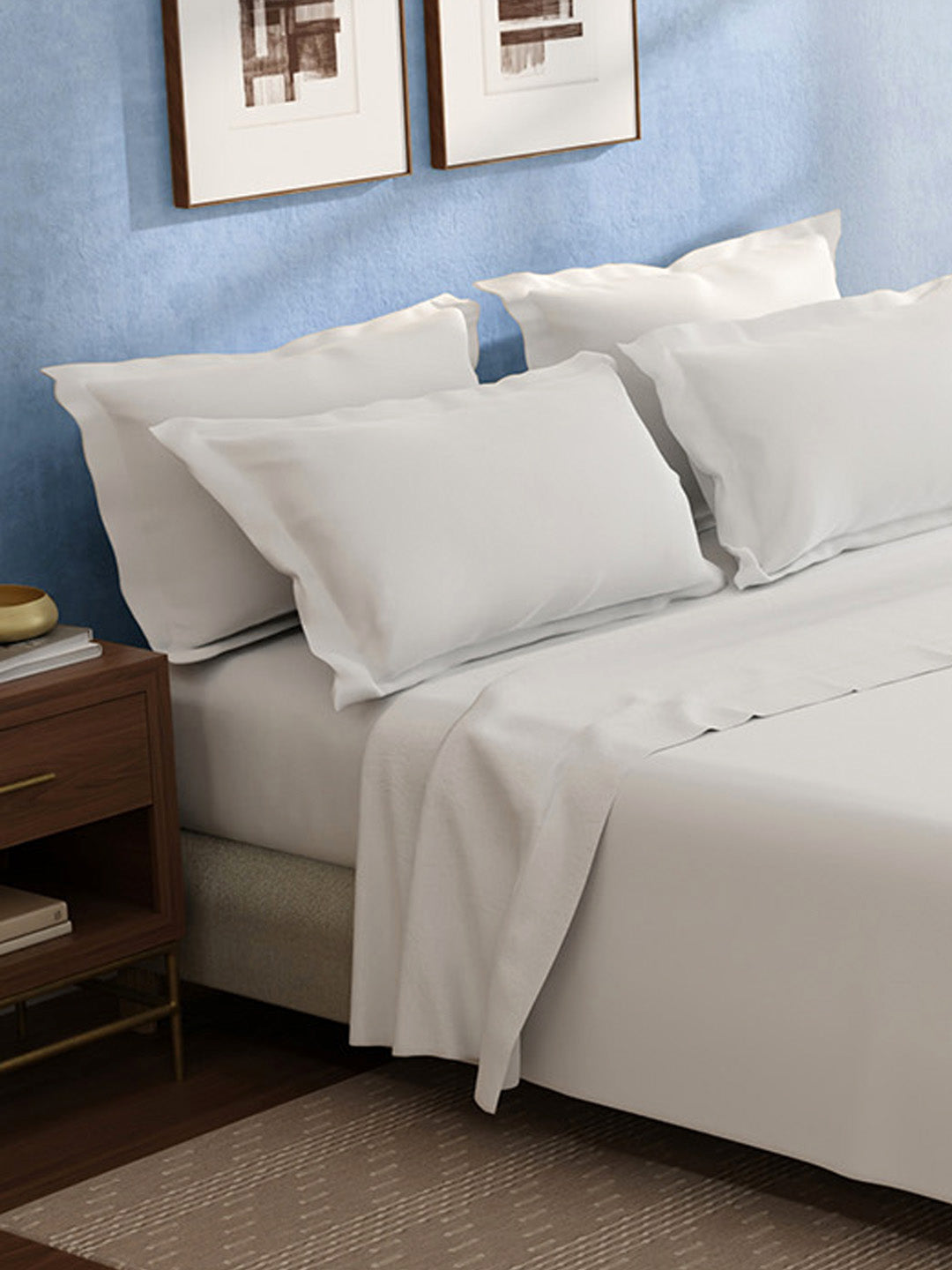 100% Cotton King Bedsheet Set, 400 TC Dyed Solid, Cotton Charm
