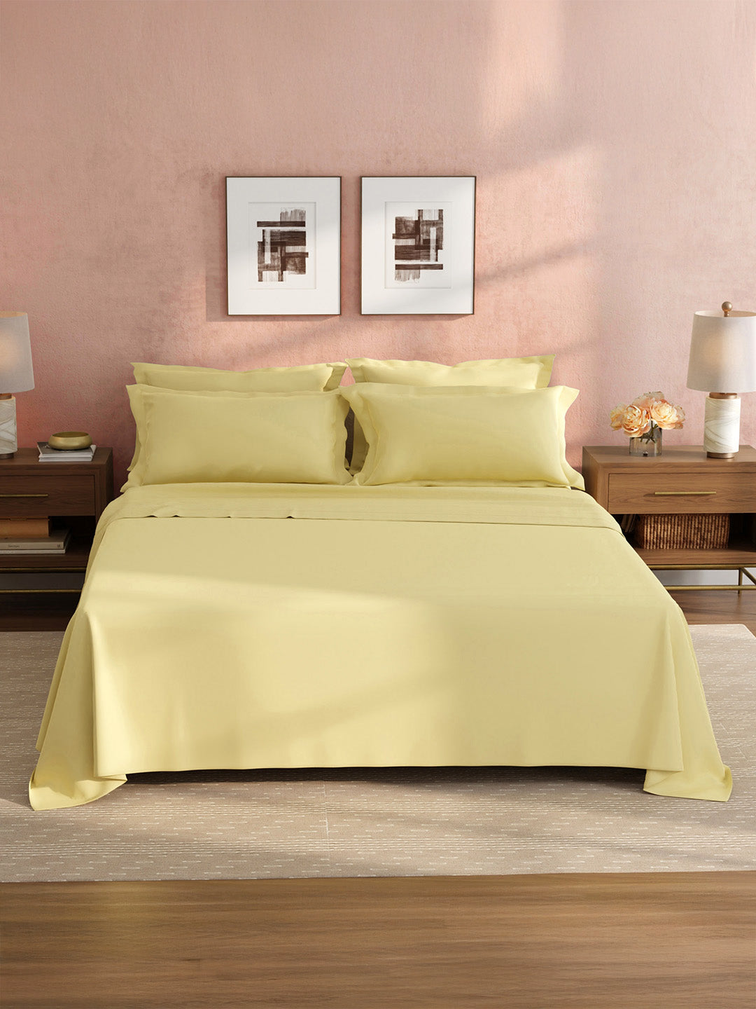 100% Cotton King Bedsheet Set, 400 TC Dyed Solid, Cotton Charm