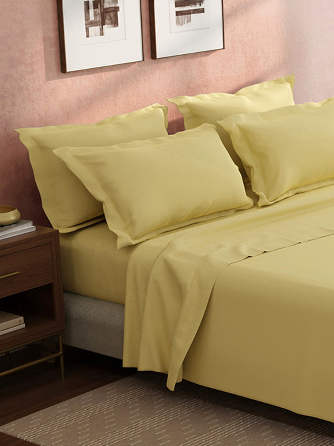 100% Cotton King Bedsheet Set, 400 TC Dyed Solid, Cotton Charm