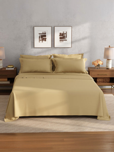 100% Cotton King Bedsheet Set, 400 TC Dyed Solid, Cotton Charm