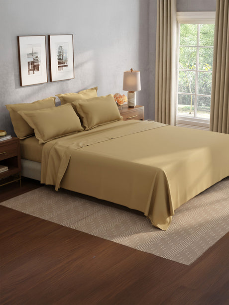 100% Cotton King Bedsheet Set, 400 TC Dyed Solid, Cotton Charm