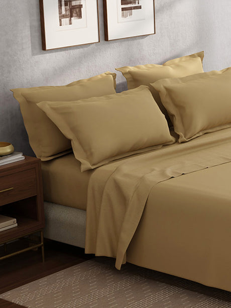 100% Cotton King Bedsheet Set, 400 TC Dyed Solid, Cotton Charm