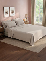 100% Cotton King Bedsheet Set, 400 TC Dyed Solid, Cotton Charm
