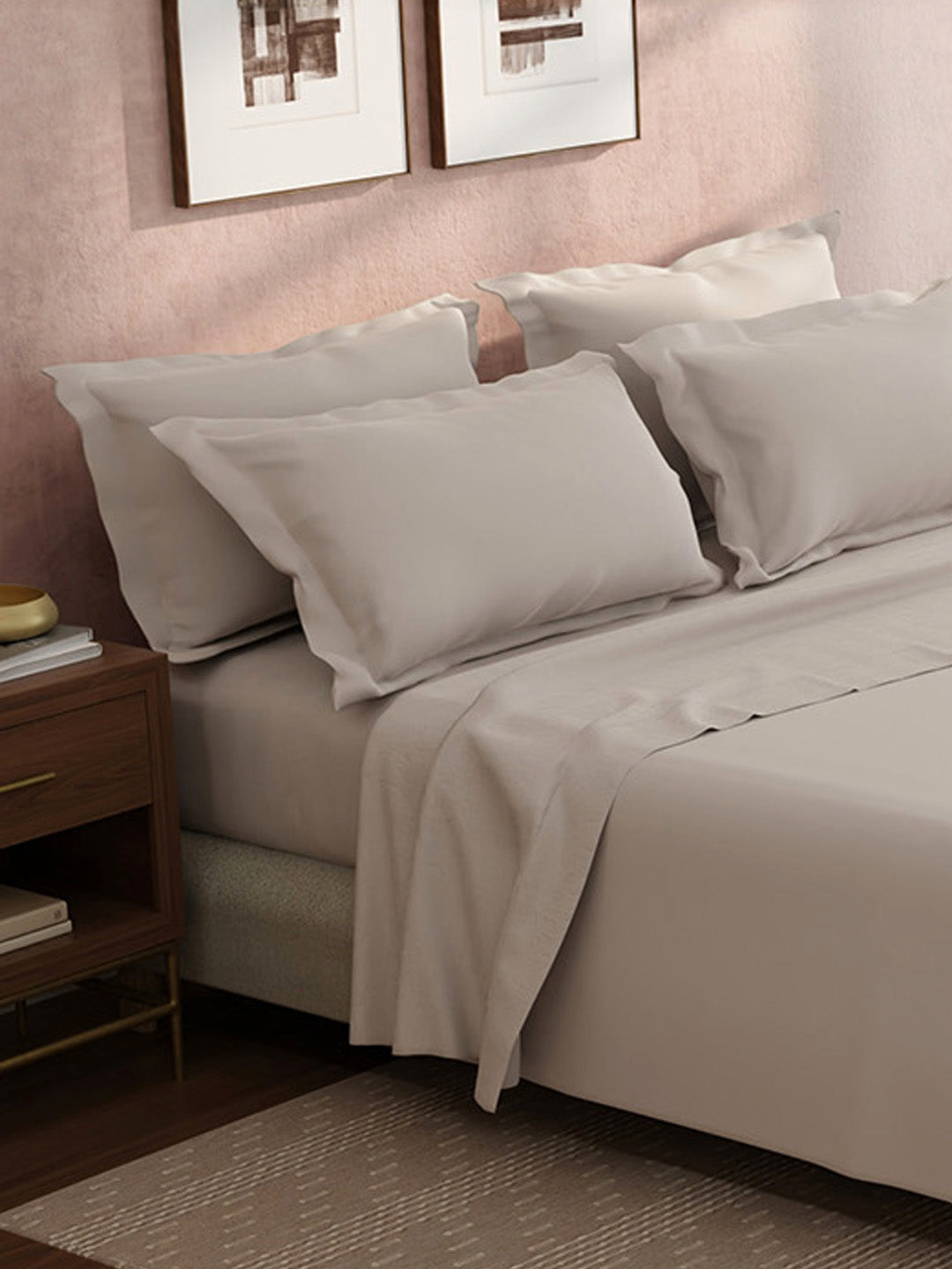 100% Cotton King Bedsheet Set, 400 TC Dyed Solid, Cotton Charm