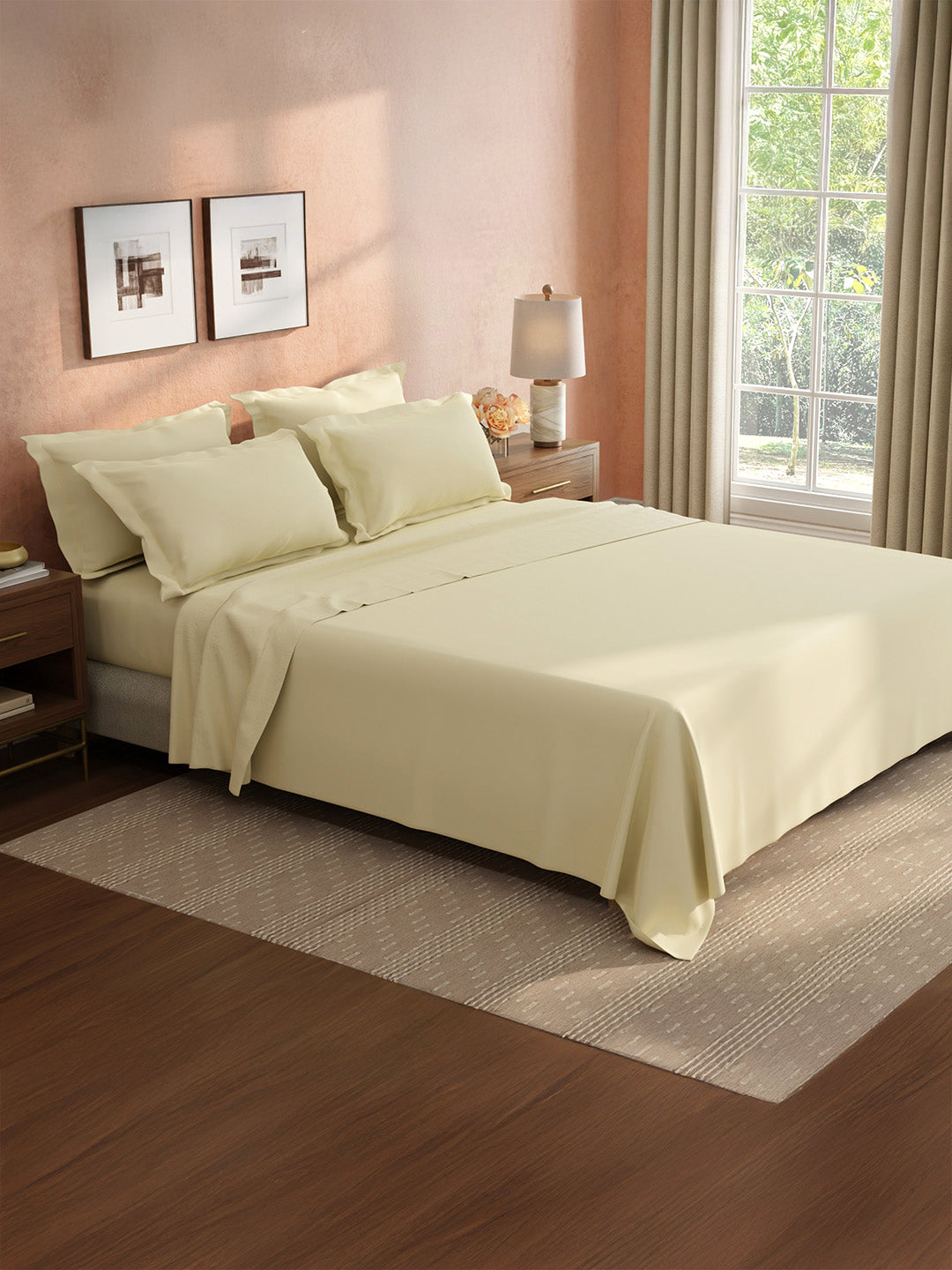 100% Cotton King Bedsheet Set, 400 TC Dyed Solid, Cotton Charm