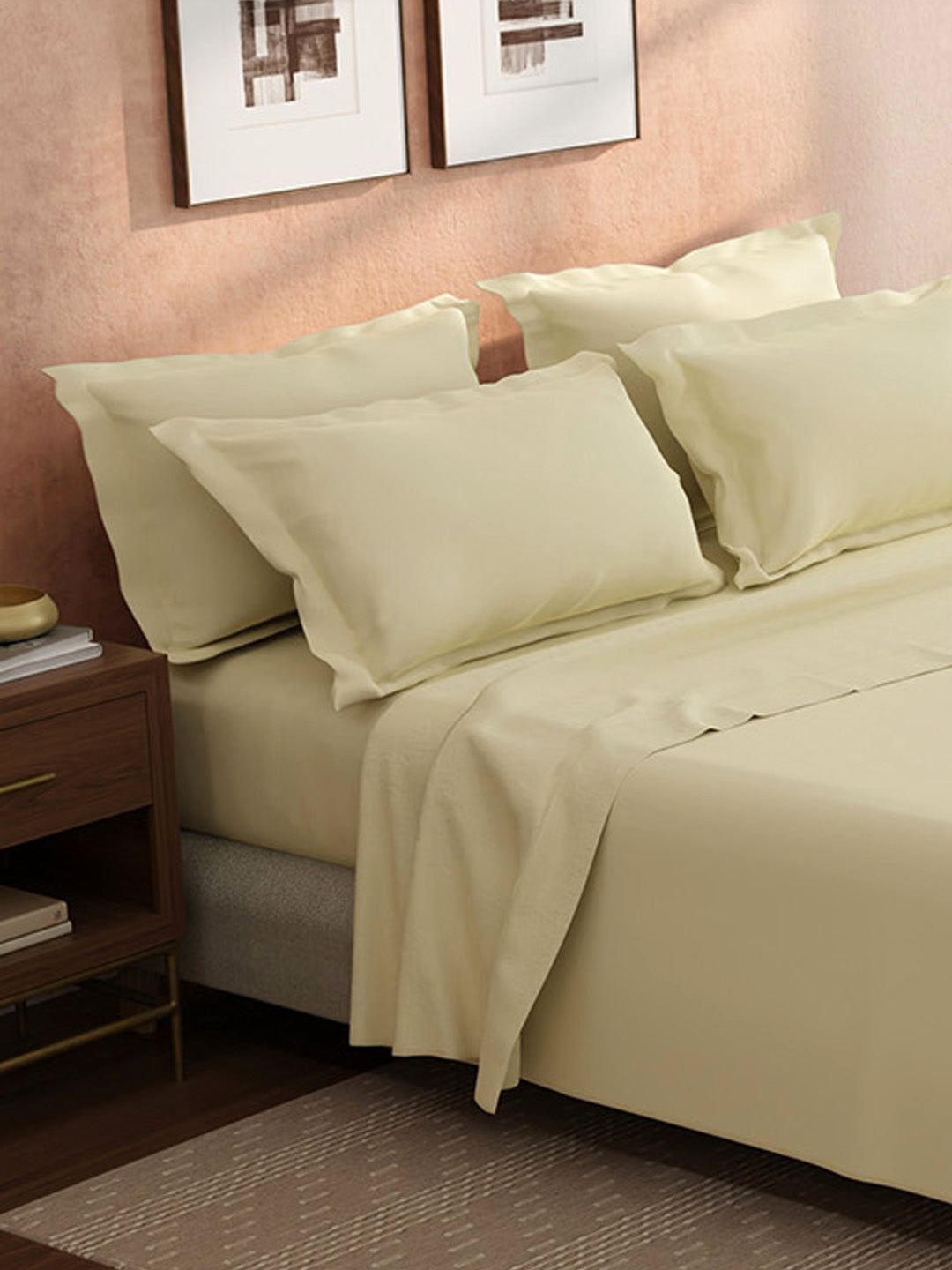 100% Cotton King Bedsheet Set, 400 TC Dyed Solid, Cotton Charm