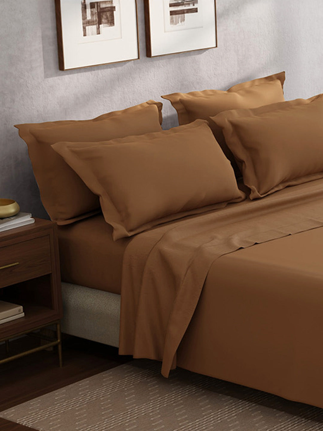 100% Cotton King Bedsheet Set, 400 TC Dyed Solid, Cotton Charm
