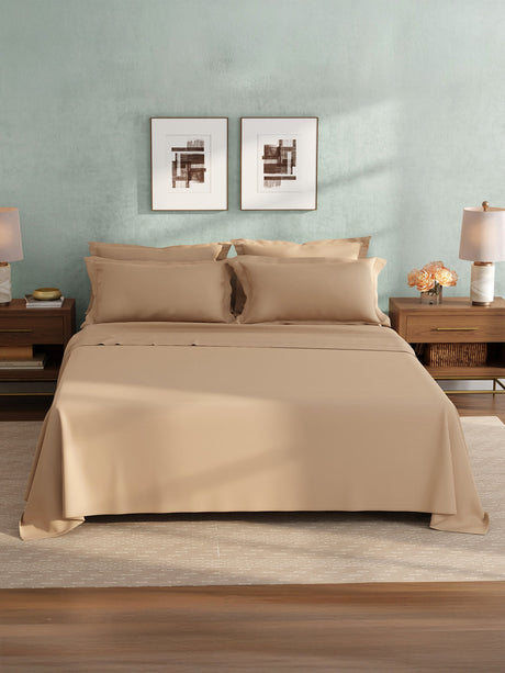 100% Cotton King Bedsheet Set, 400 TC Dyed Solid, Cotton Charm