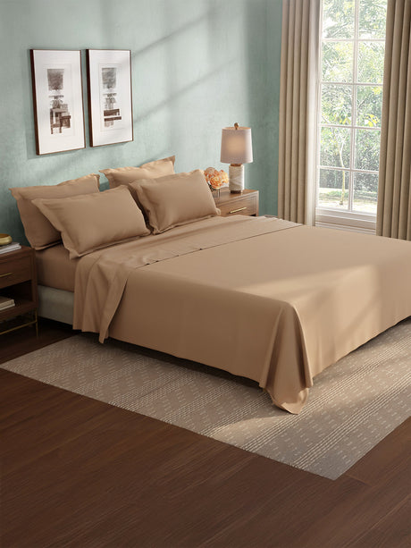 100% Cotton King Bedsheet Set, 400 TC Dyed Solid, Cotton Charm