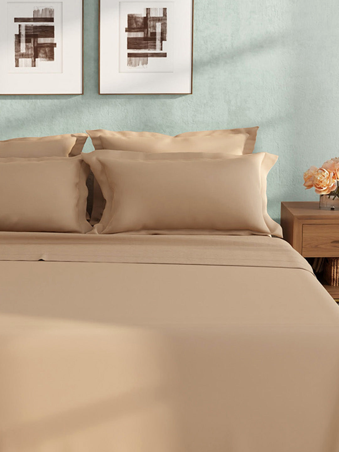 100% Cotton King Bedsheet Set, 400 TC Dyed Solid, Cotton Charm