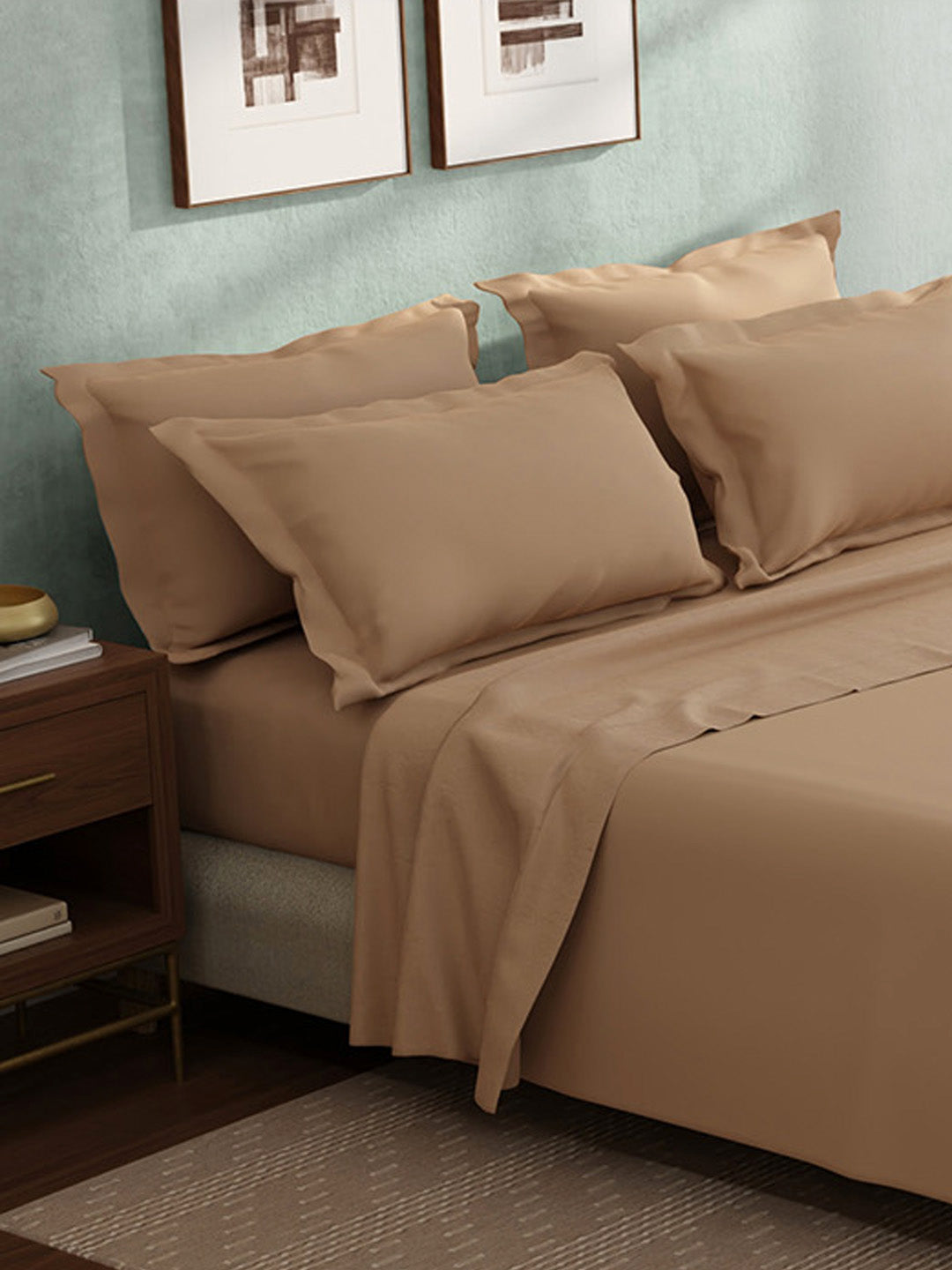 100% Cotton King Bedsheet Set, 400 TC Dyed Solid, Cotton Charm