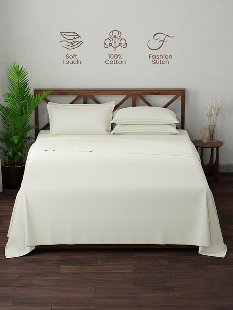 100% Cotton, King Bedsheet Set, 300 TC Solid, Emblem