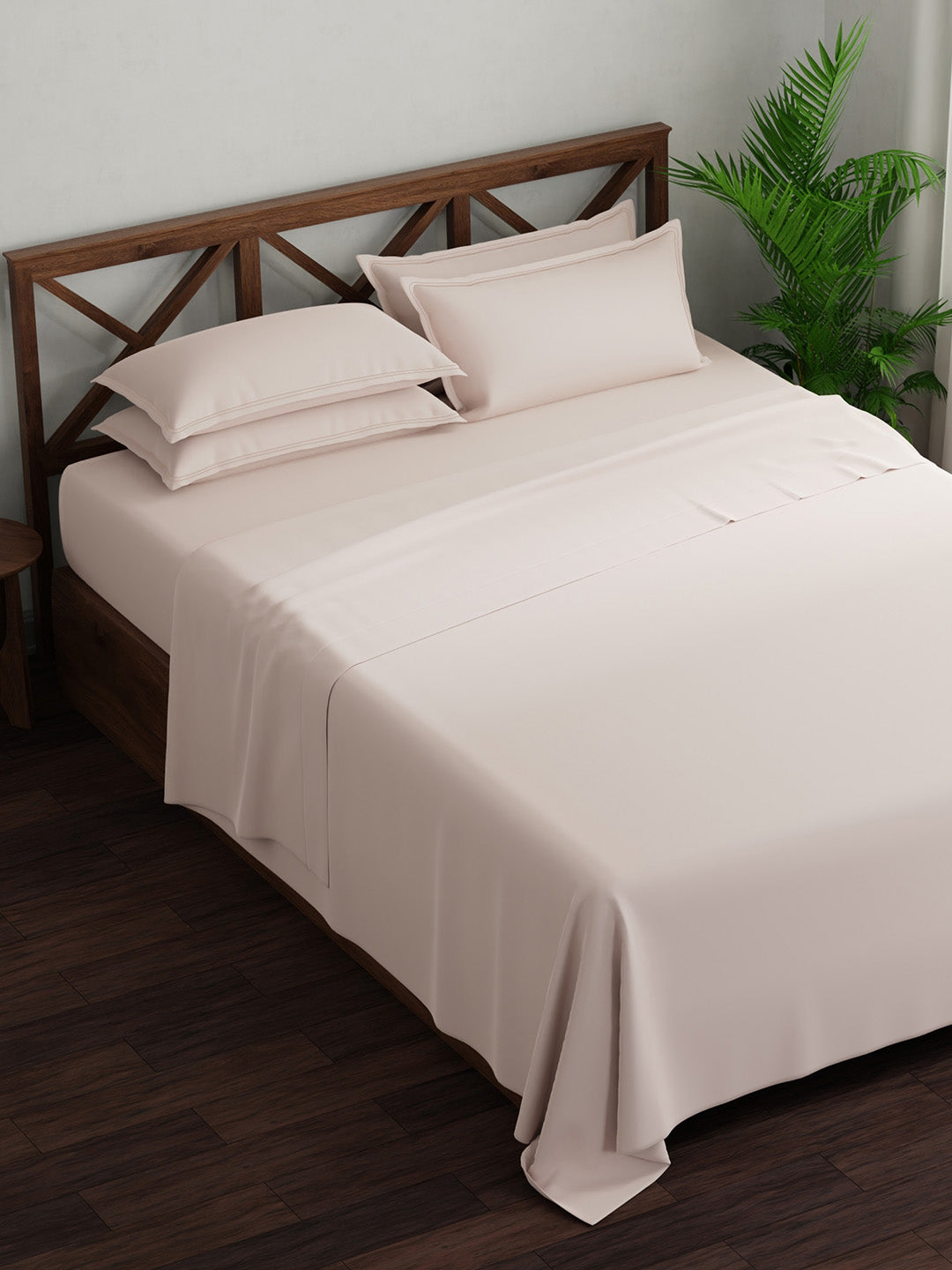 100% Cotton, King Bedsheet Set, 300 TC Solid, Emblem
