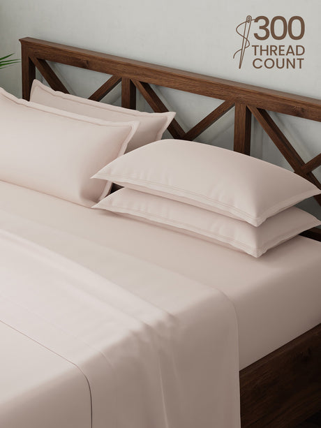 100% Cotton, King Bedsheet Set, 300 TC Solid, Emblem