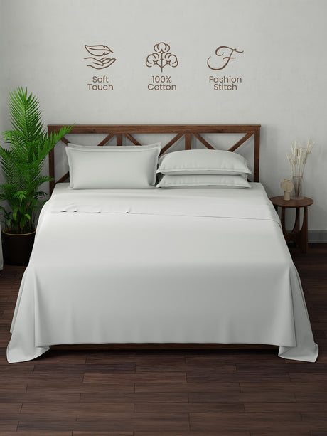 100% Cotton, King Bedsheet Set, 300 TC Solid, Emblem
