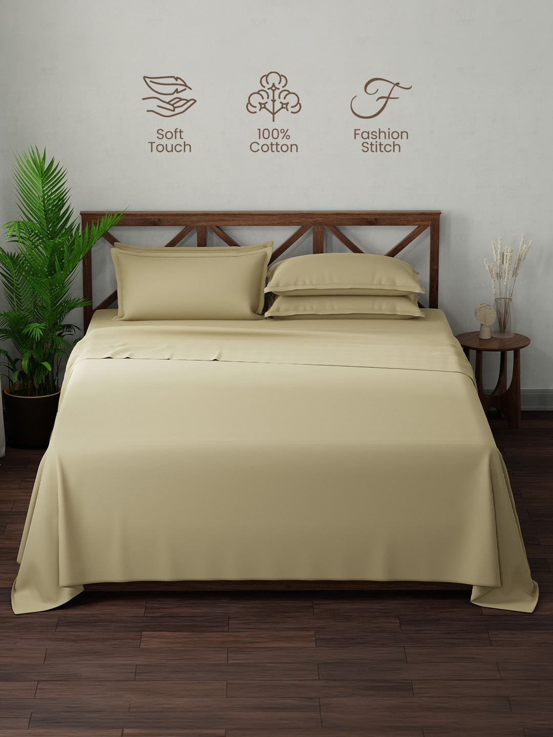 100% Cotton, King Bedsheet Set, 300 TC Solid, Emblem