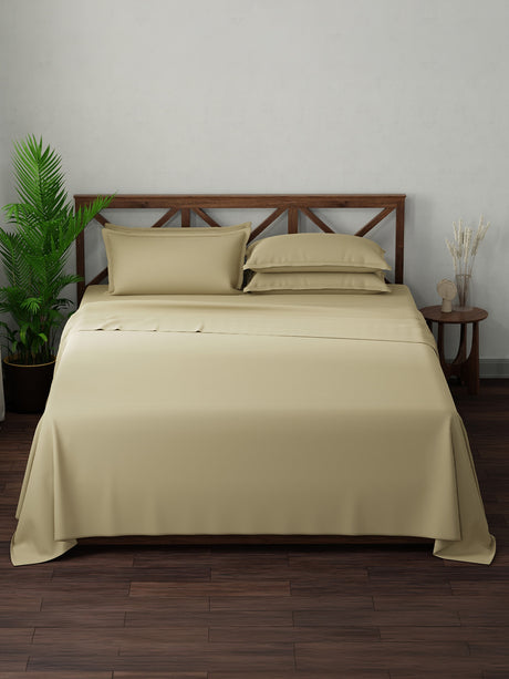 100% Cotton, King Bedsheet Set, 300 TC Solid, Emblem