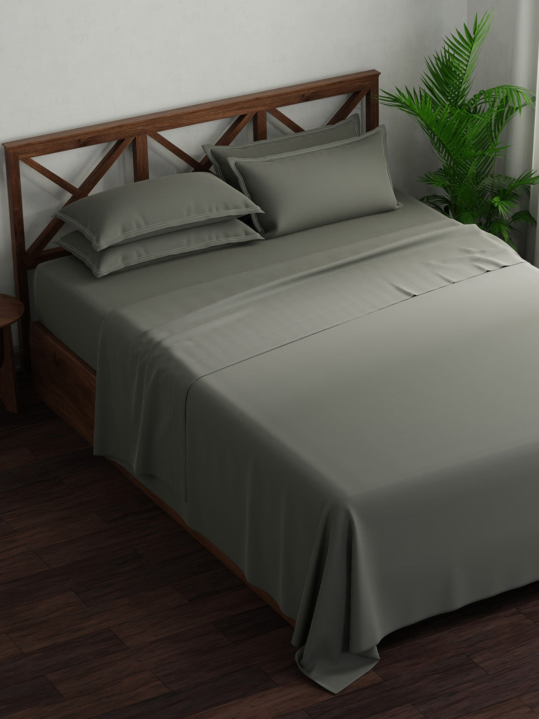 100% Cotton, King Bedsheet Set, 300 TC Solid, Emblem