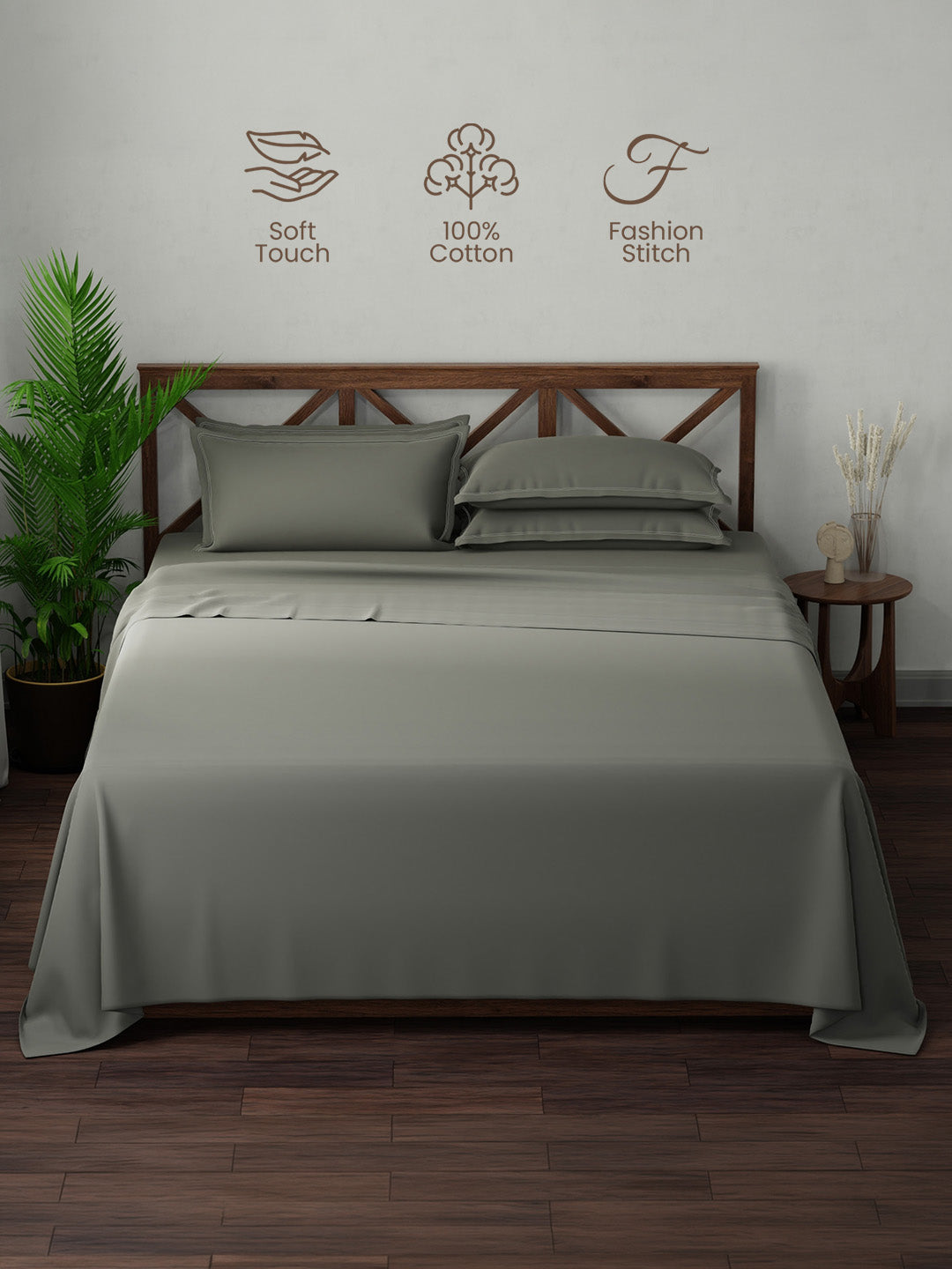 100% Cotton, King Bedsheet Set, 300 TC Solid, Emblem