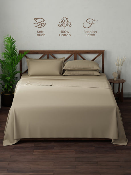 100% Cotton, King Bedsheet Set, 300 TC Solid, Emblem