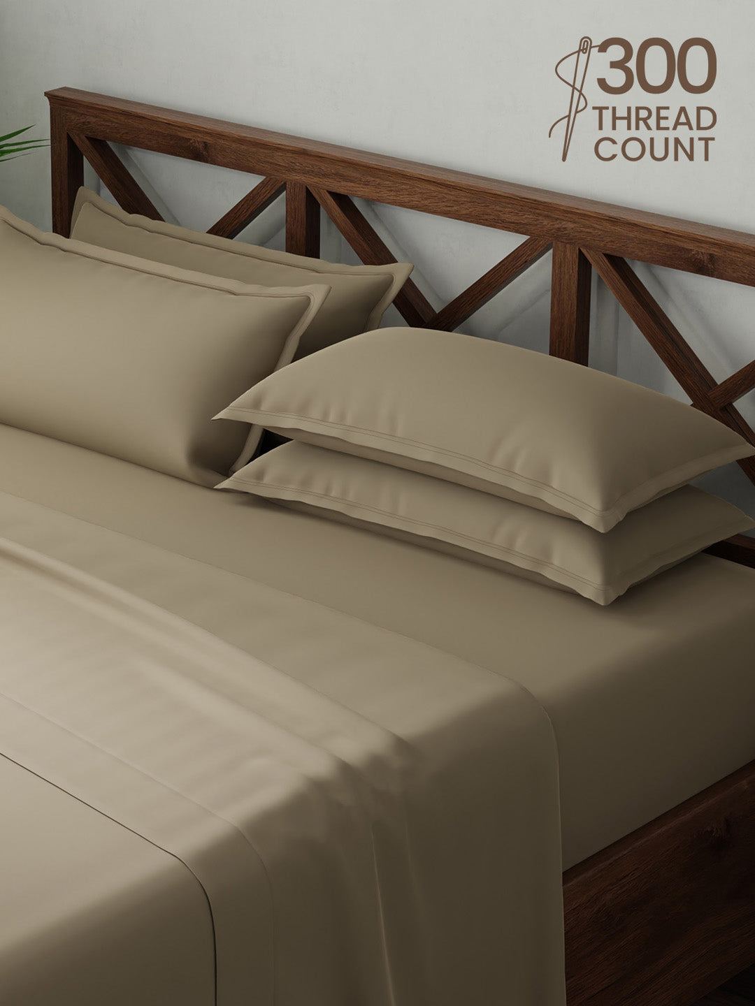 100% Cotton, King Bedsheet Set, 300 TC Solid, Emblem
