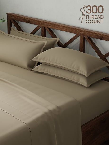 100% Cotton, King Bedsheet Set, 300 TC Solid, Emblem