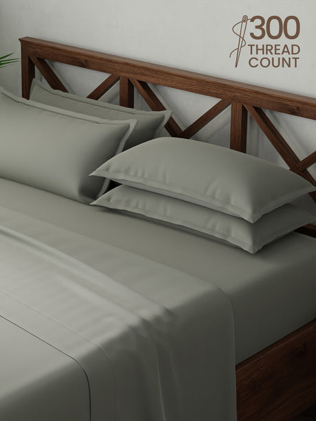 100% Cotton, King Bedsheet Set, 300 TC Solid, Emblem