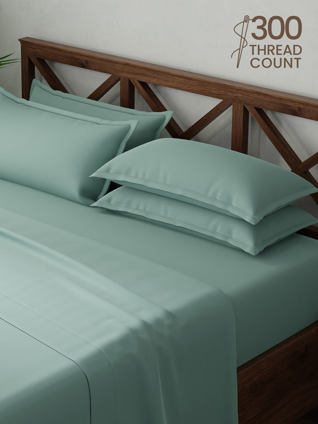 100% Cotton, King Bedsheet Set, 300 TC Solid, Emblem
