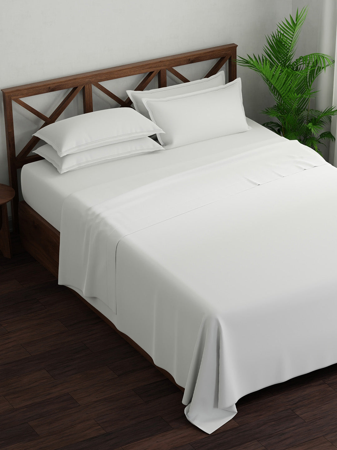 100% Cotton, King Bedsheet Set, 300 TC Solid, Emblem