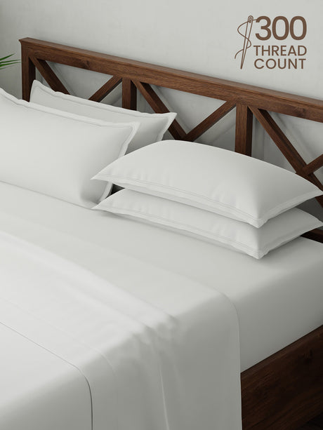100% Cotton, King Bedsheet Set, 300 TC Solid, Emblem