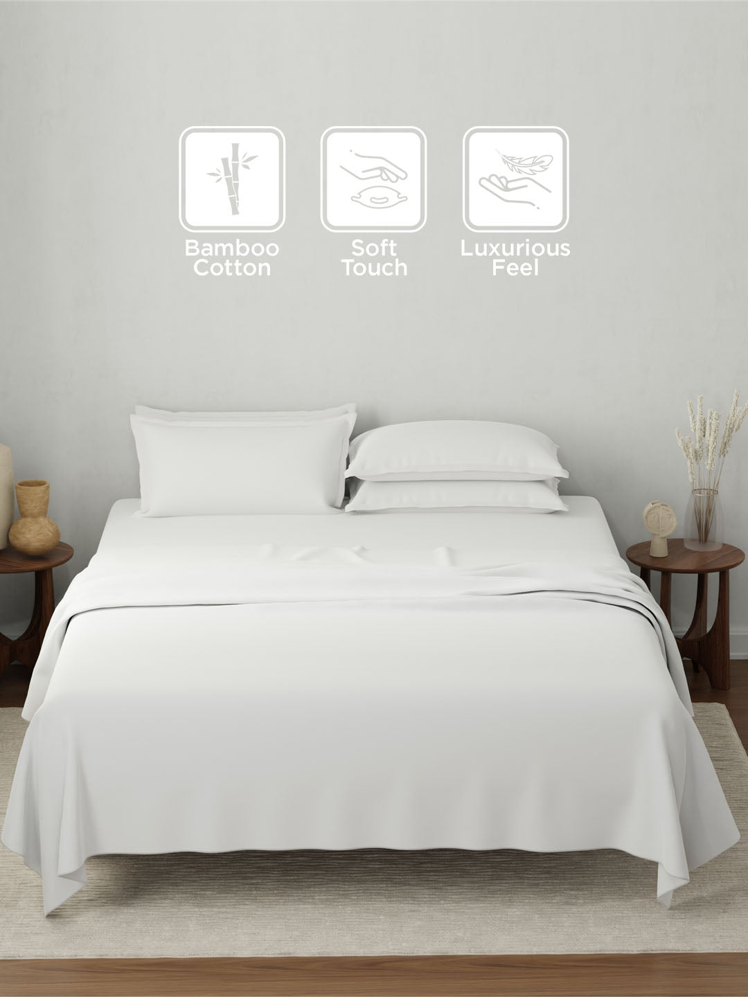Bamboo Cotton, King Bedsheet Set, 180 TC Solid, Natures
