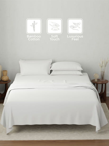 Bamboo Cotton, King Bedsheet Set, 180 TC Solid, Natures