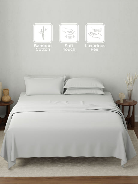 Bamboo Cotton, King Bedsheet Set, 180 TC Solid, Natures