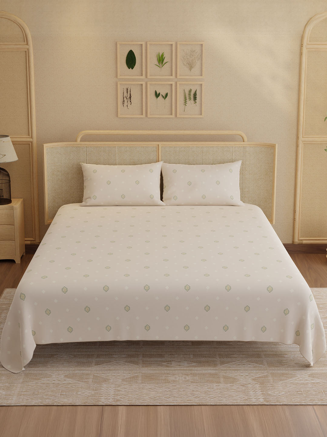 100% Kasturi Cotton King Bedsheet Set, 200 TC Printed, Indo Musk
