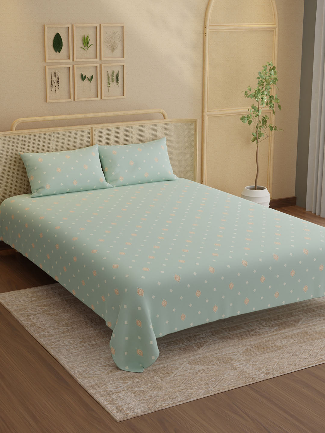 100% Kasturi Cotton King Bedsheet Set, 200 TC Printed, Indo Musk