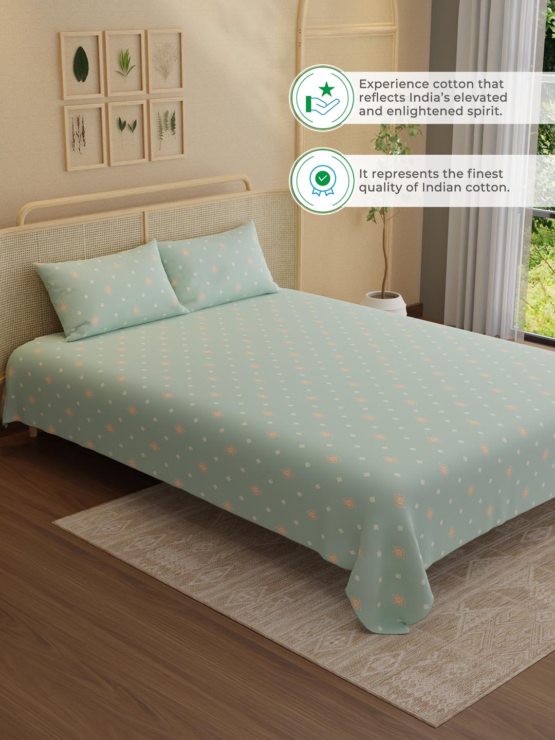 100% Kasturi Cotton King Bedsheet Set, 200 TC Printed, Indo Musk
