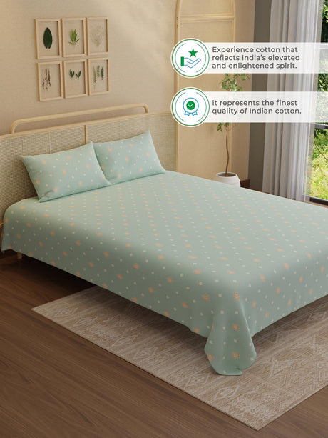 100% Kasturi Cotton King Bedsheet Set, 200 TC Printed, Indo Musk
