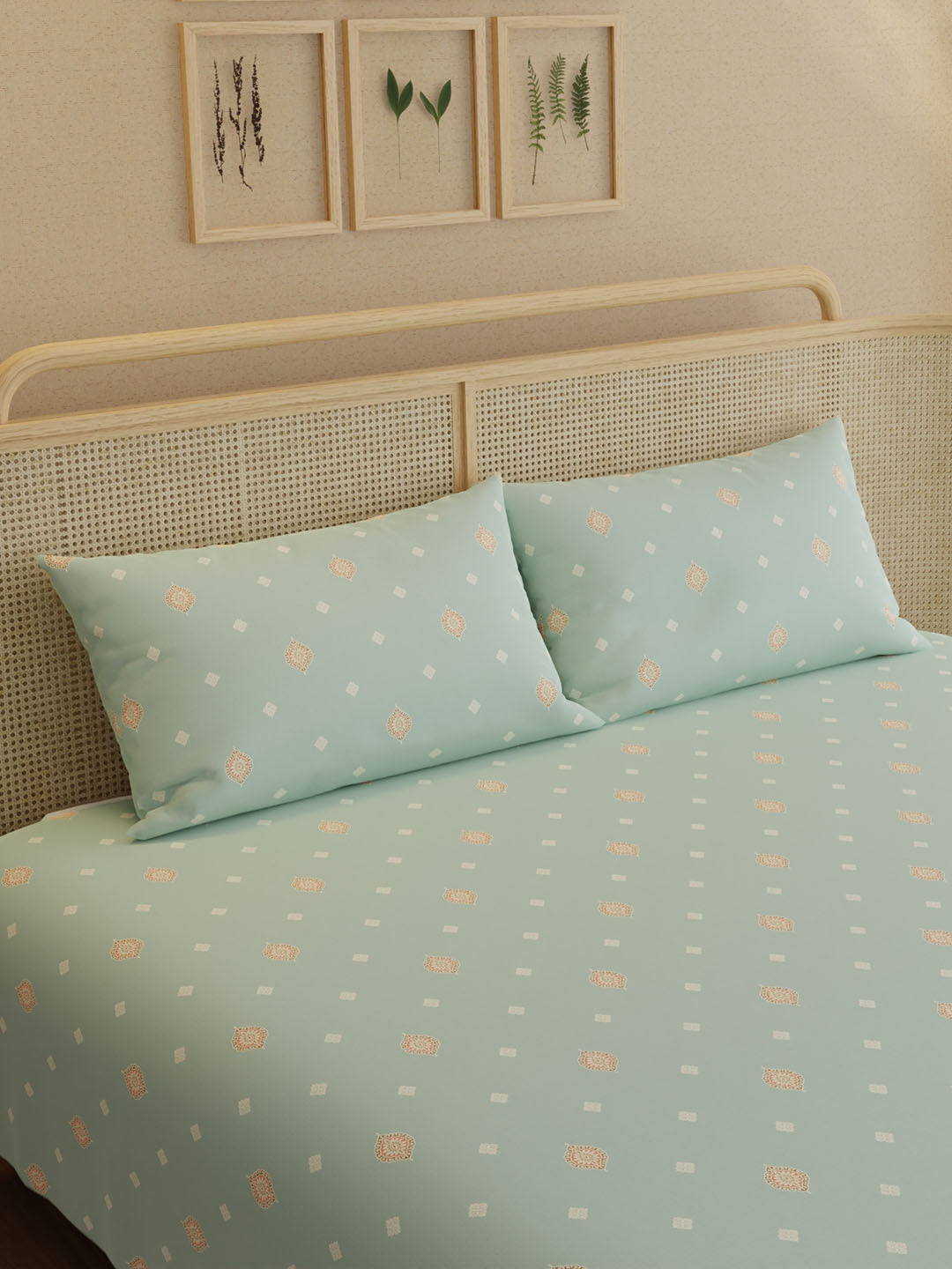 100% Kasturi Cotton King Bedsheet Set, 200 TC Printed, Indo Musk