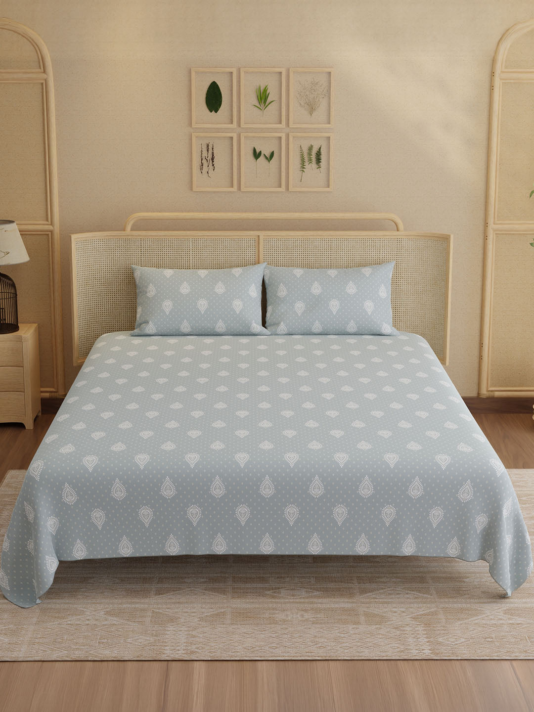 100% Kasturi Cotton King Bedsheet Set, 200 TC Printed, Indo Musk