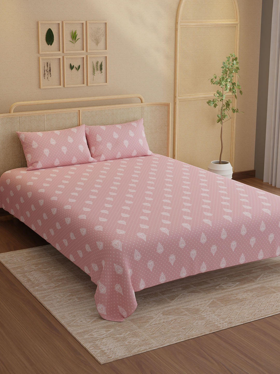 100% Kasturi Cotton King Bedsheet Set, 200 TC Printed, Indo Musk