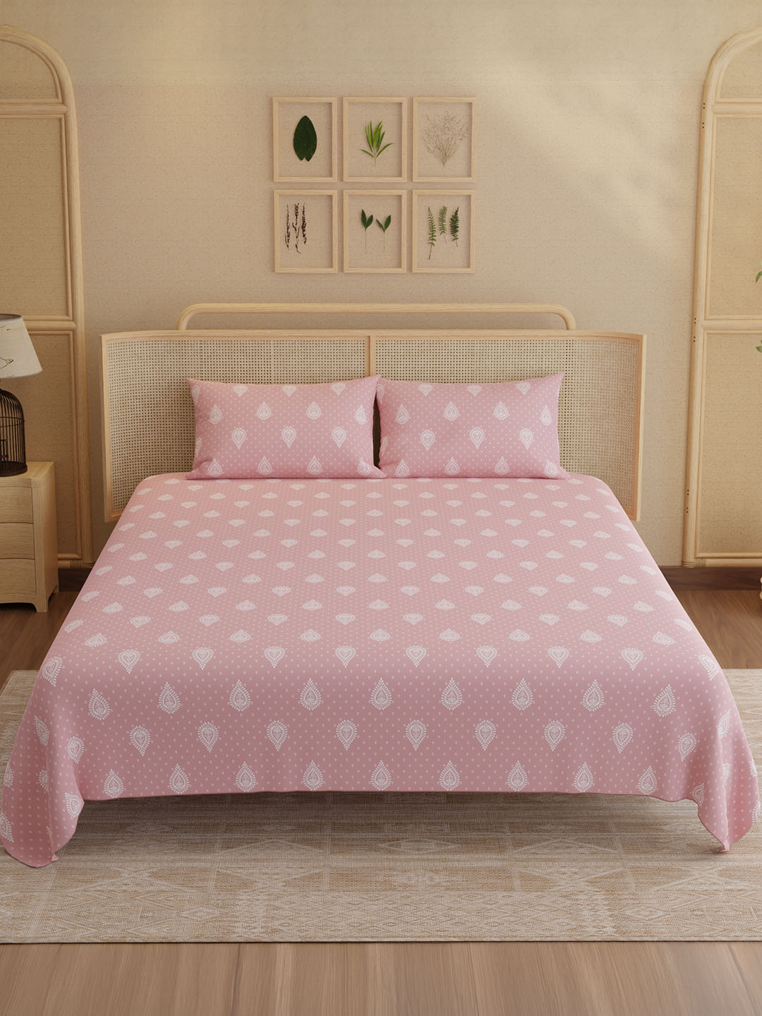 100% Kasturi Cotton King Bedsheet Set, 200 TC Printed, Indo Musk
