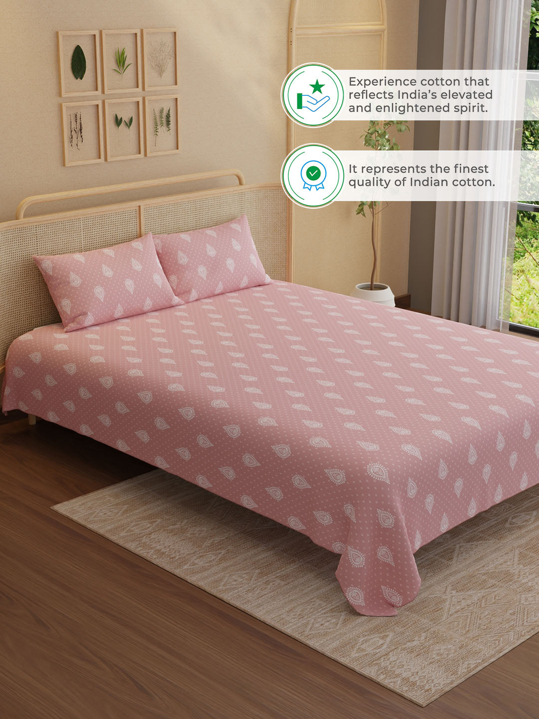 100% Kasturi Cotton King Bedsheet Set, 200 TC Printed, Indo Musk