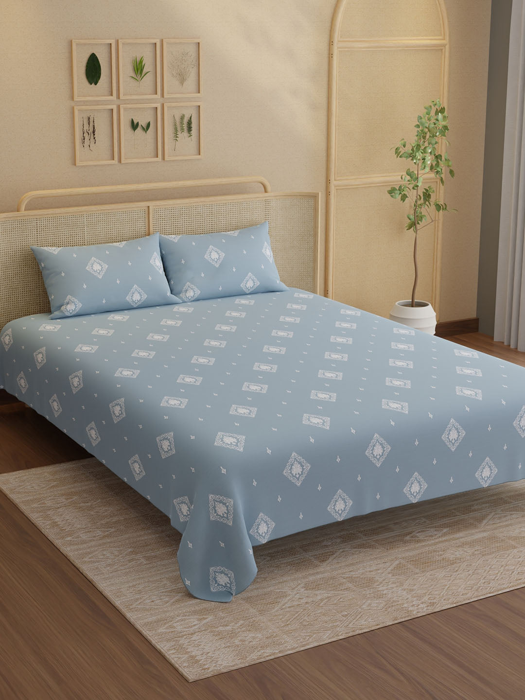100% Kasturi Cotton King Bedsheet Set, 200 TC Printed, Indo Musk